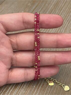 Delicate Red Beaded (2) Bracelets with Gold Accents